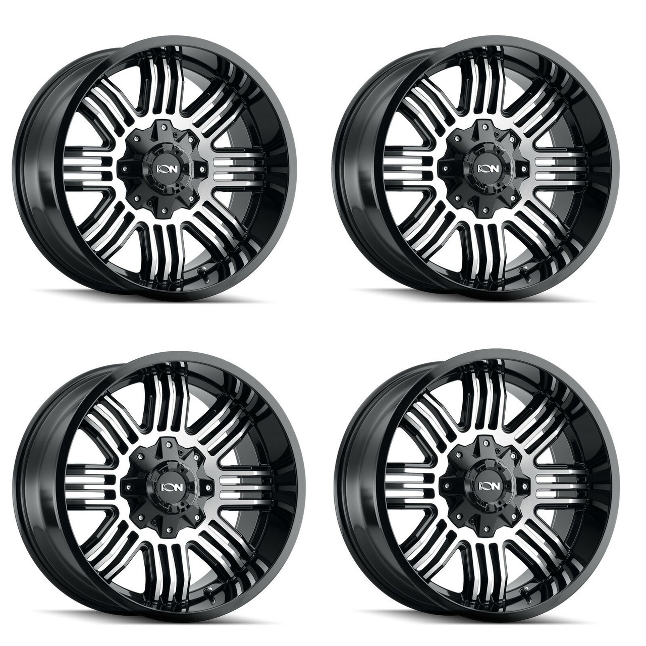 Set 4 20" Ion 144 20x10 Black Machined 8x180 Wheels -19mm Rims