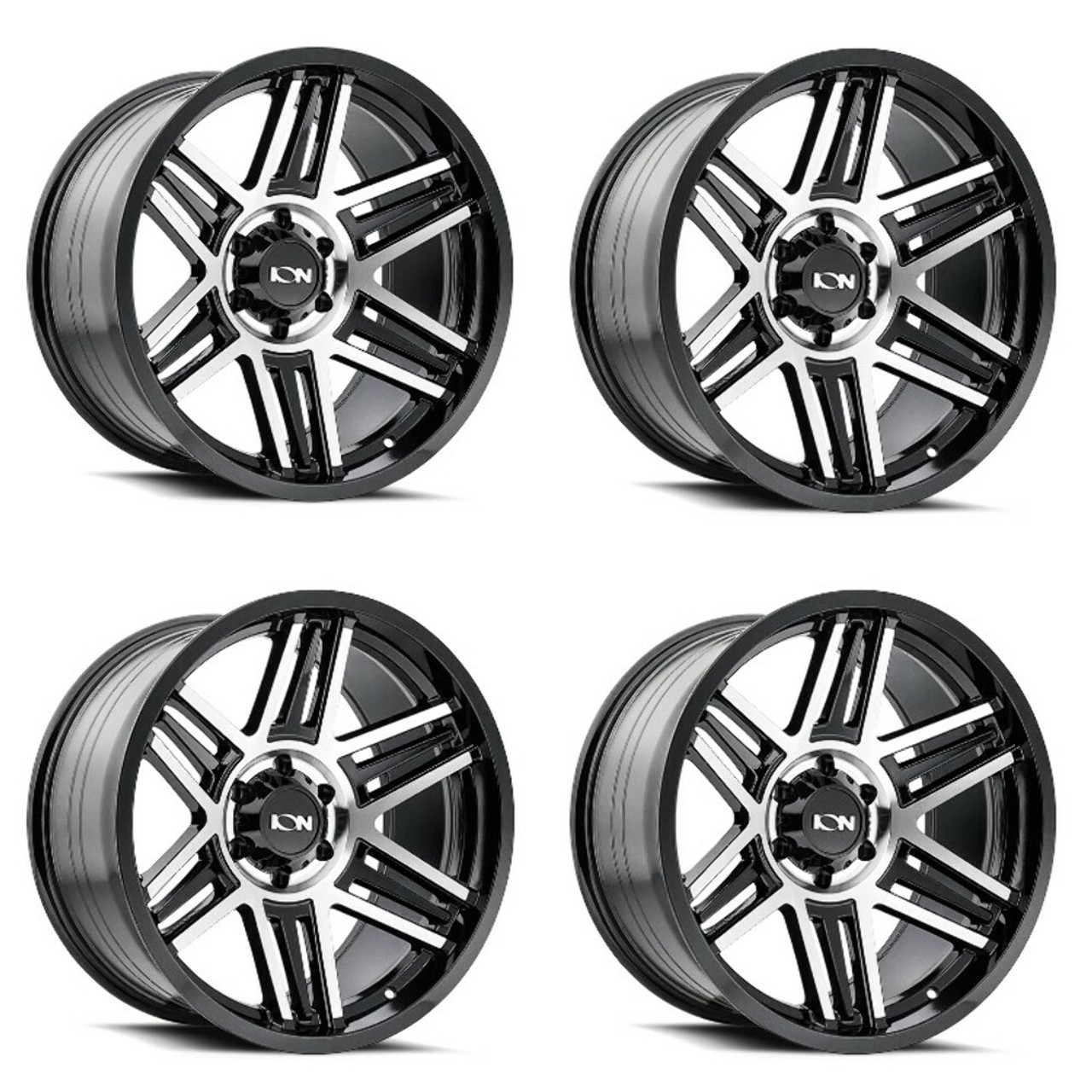 Set 4 17" Ion 147 17x9 Black Machined 6x135 Wheels 0mm Rims