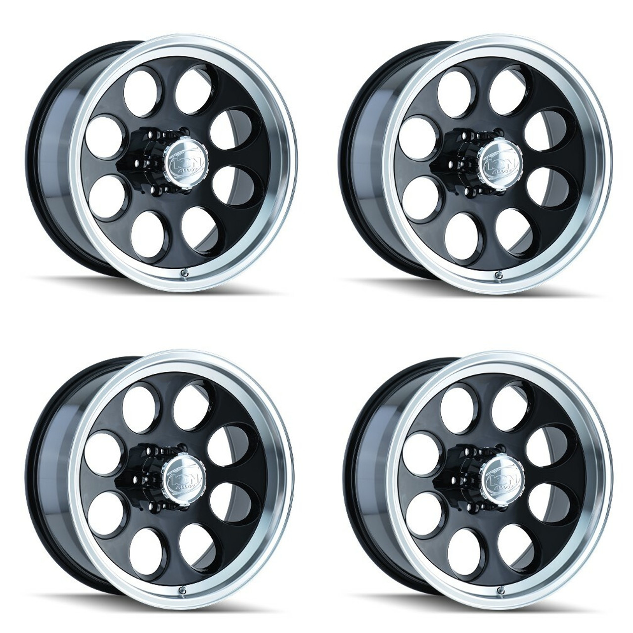 Set 4 16" Ion 171 16x8 Black Machined 5x5.5 Wheels -5mm Lifted Truck Rims