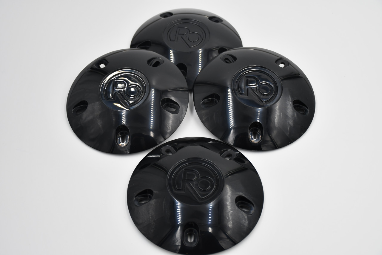 Set 4 Black Replacement Ro Center Caps Fit Any Wheel 5x4.5 5x4.75 5x5 w/1/2 Lugs