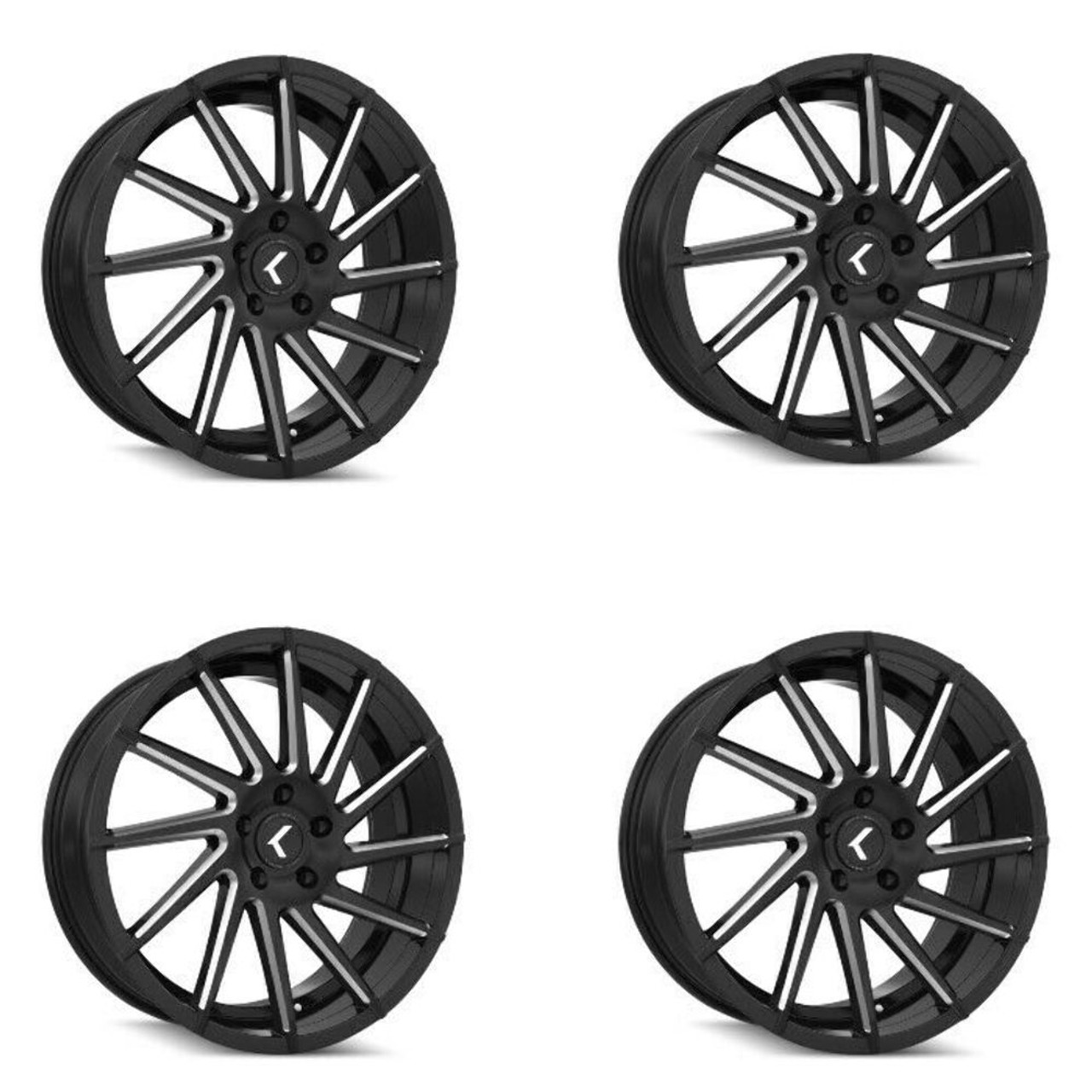 Set 4 22" Kraze Spinner 22x8.5 Black Milled 5x112 Wheels 40mm Performance Rims