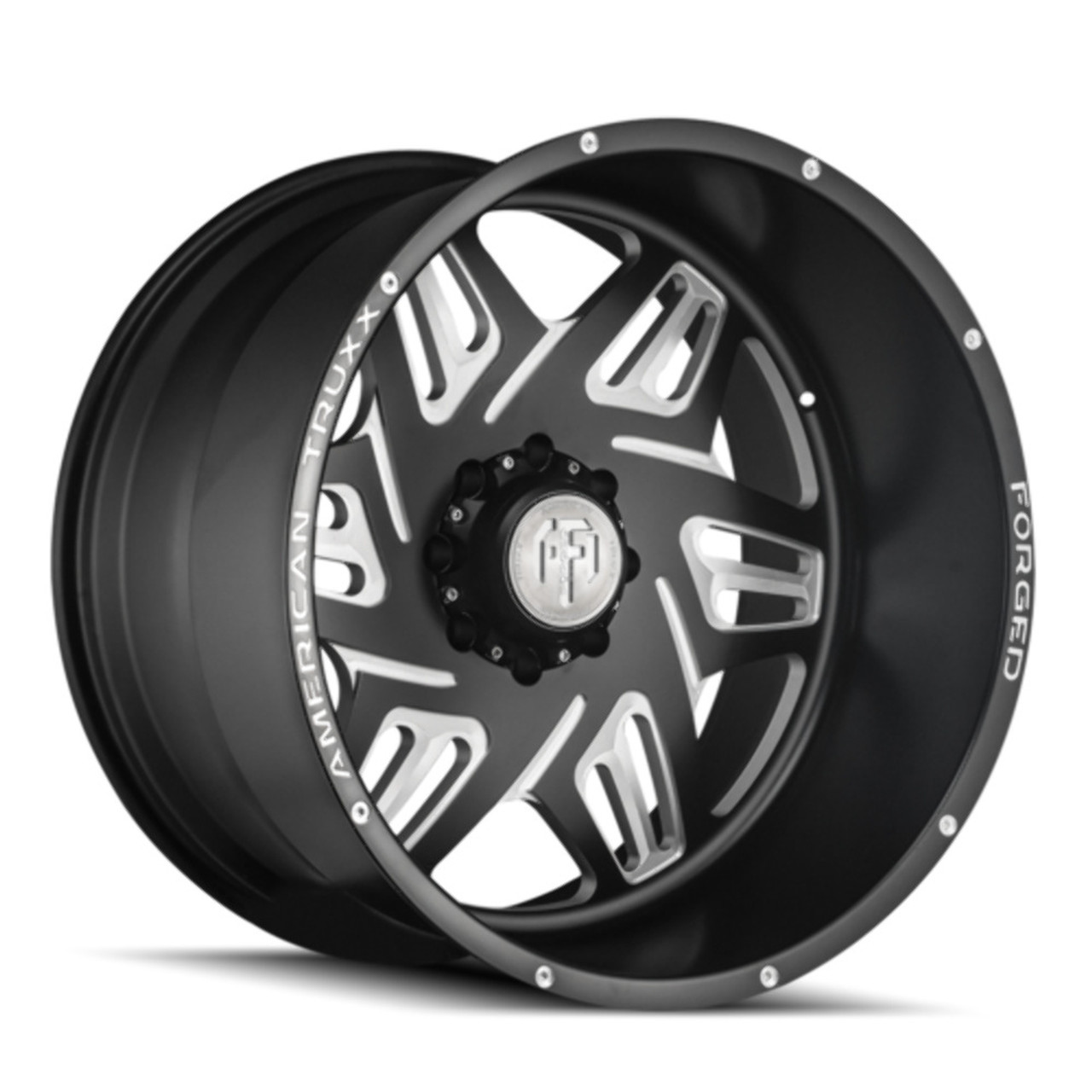 22" American Truxx Forged Orion 22x12 Black Milled 8x180 Wheel -44mm Lifted Rim