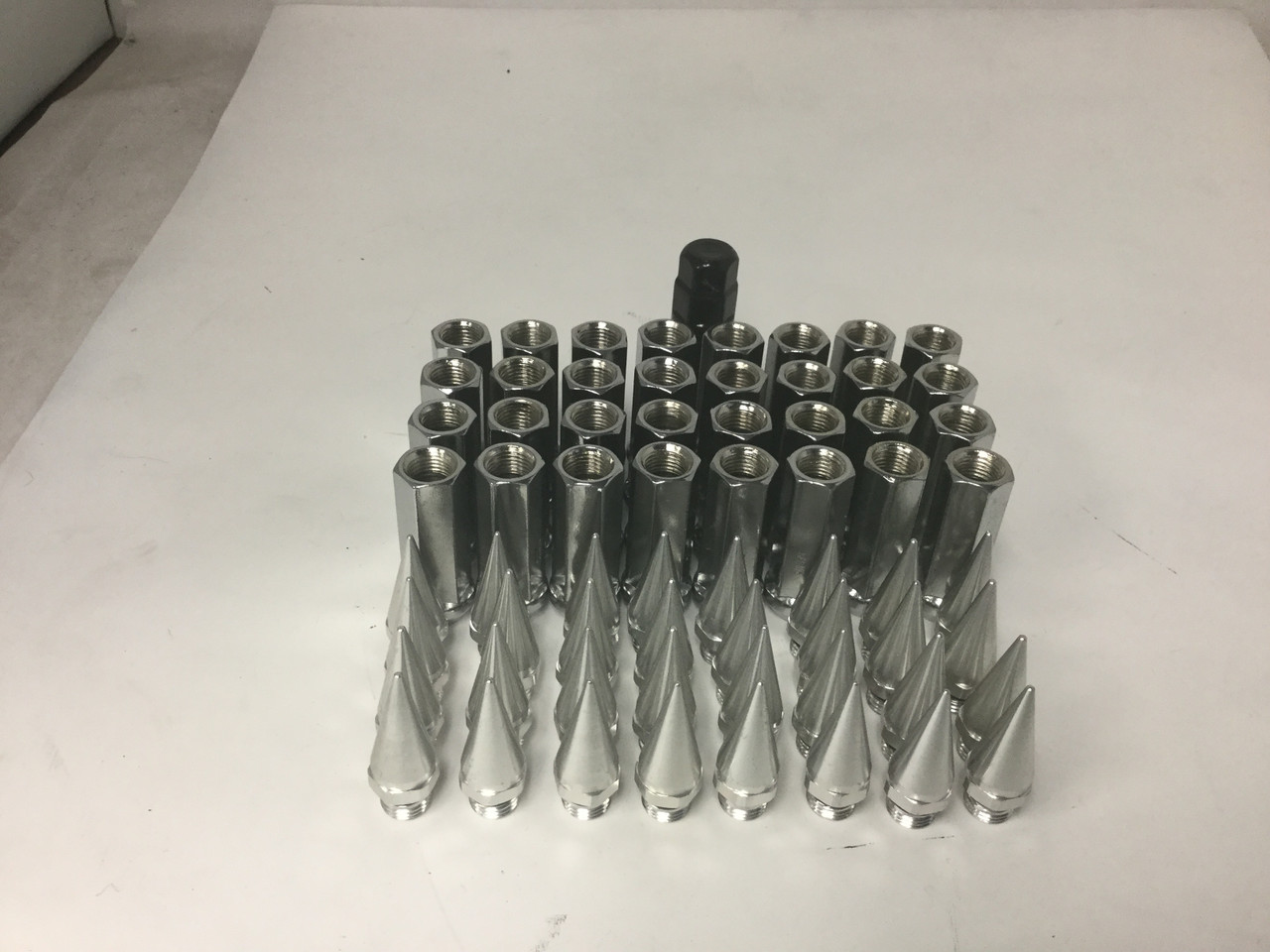 Set 32 Chrome Spike Tall Lug Nuts 14mm x 2.0 2" Long 8 Lug Wheel Kit