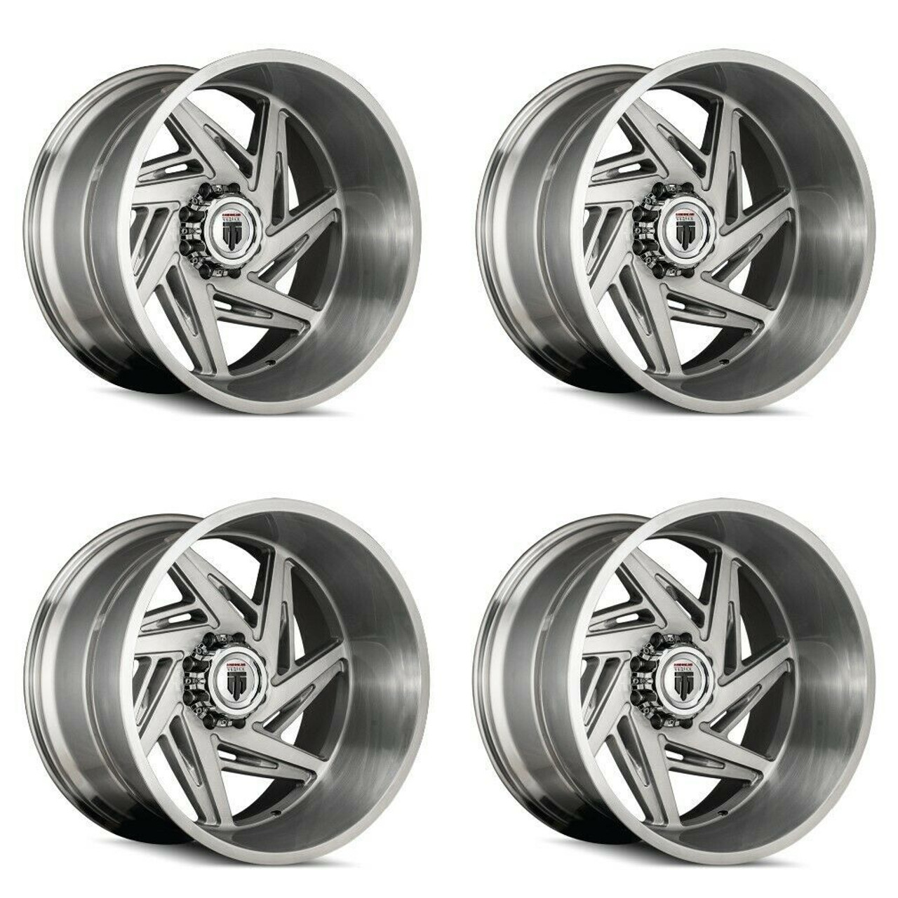 Set 4 22" American Truxx Spiral 22x12 Brushed & Clear Coated 5x5 Wheels -44mm
