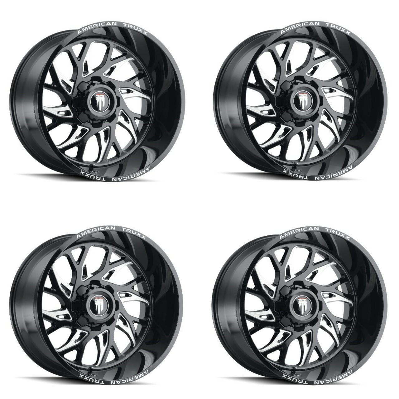 Set 4 22" American Truxx Destiny 22x12 Black Milled 8x170 Wheels -44mm Rims