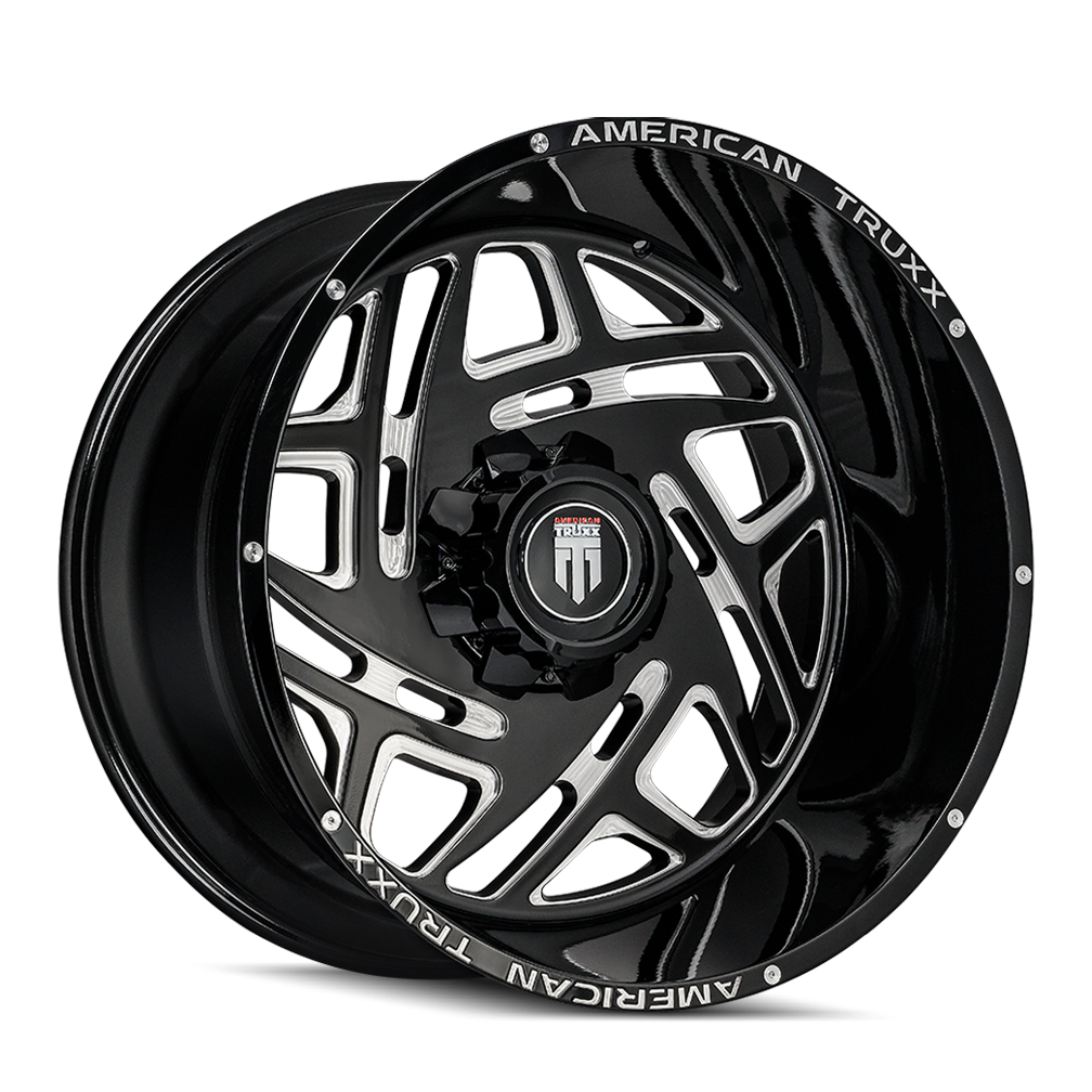 22" American Truxx Cosmos 22x12 Black Milled 8x6.5 Wheel -44mm For Chevy GMC Ram