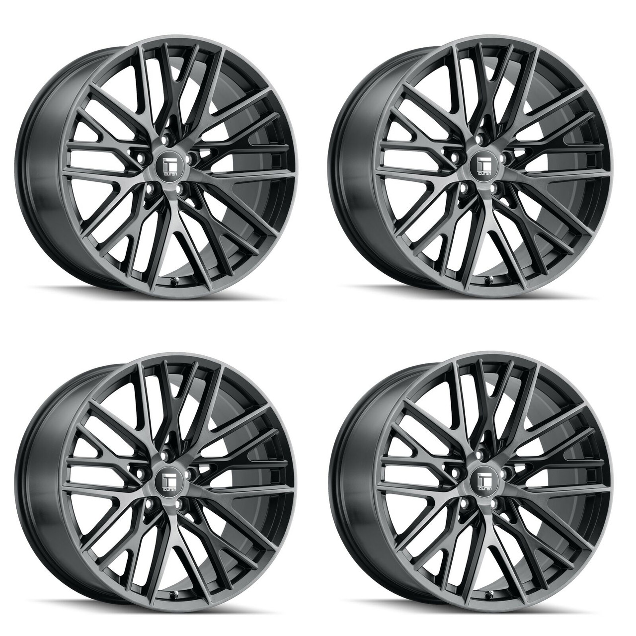 Set 4 20" Touren TR91 20x10.5 Brushed Matte Black W Dark Tint 5x112 Wheels 40mm