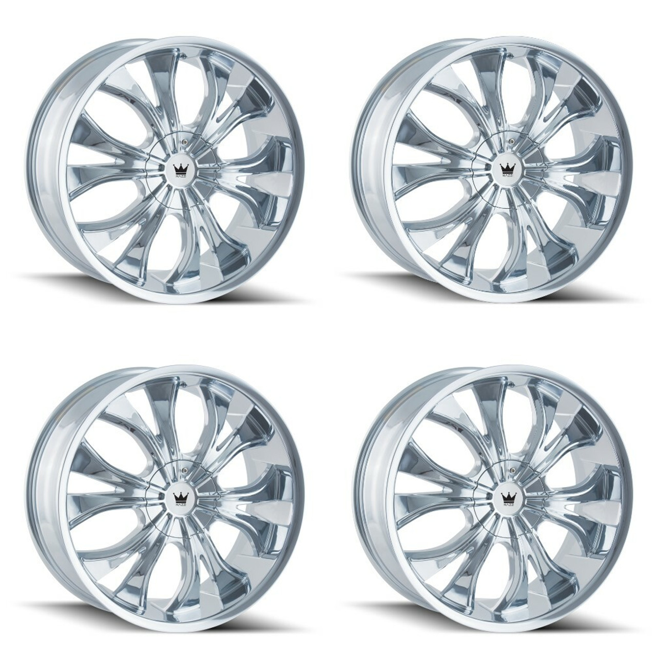 Set 4 24" Mazzi Hustler 24x9.5 Chrome 5x115 5x120 Wheels 18mm Car Suv Rims