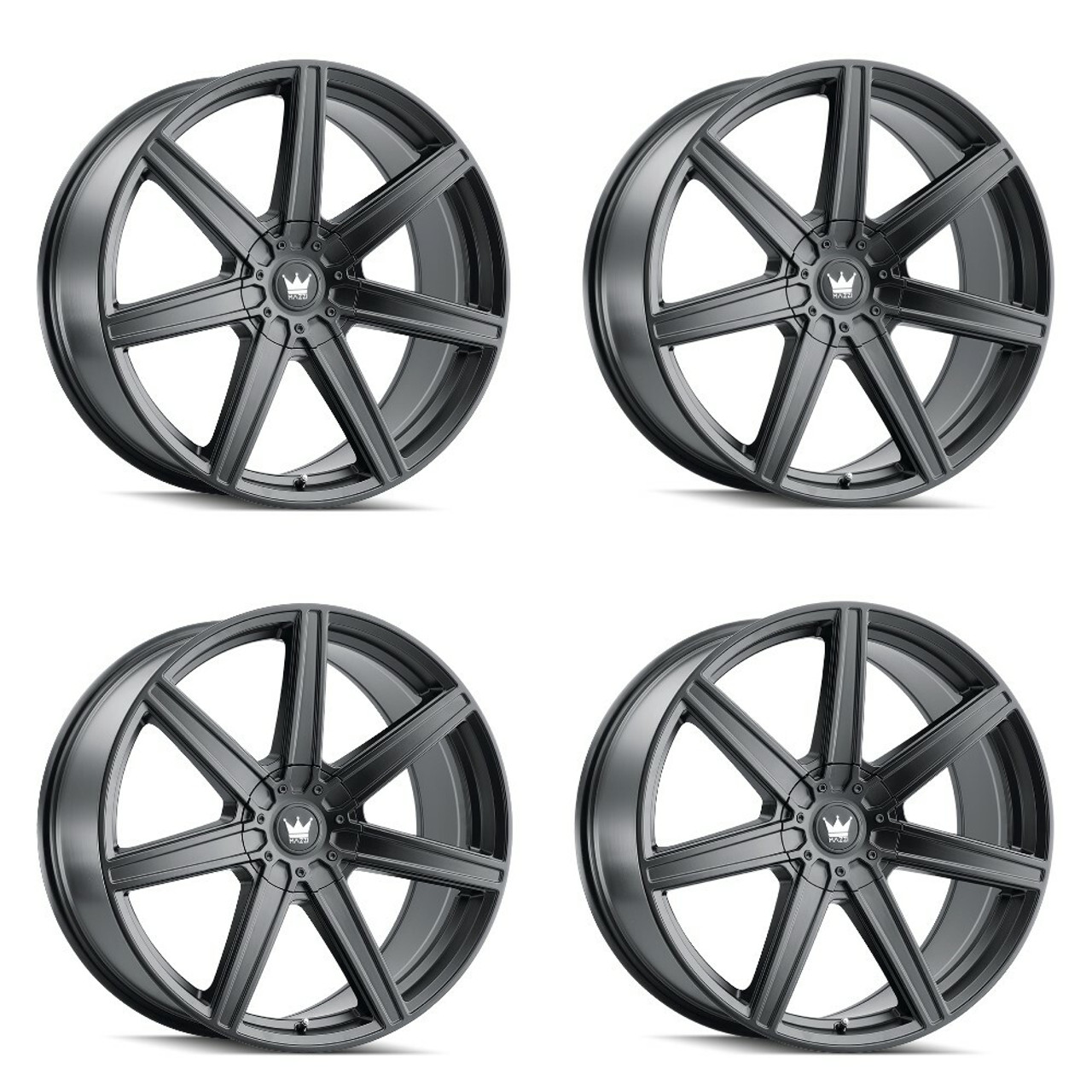 Set 4 22" Mazzi Laguna 22x9.5 Matte Black 5x5 5x5.5 Wheels 18mm For Jeep Dodge