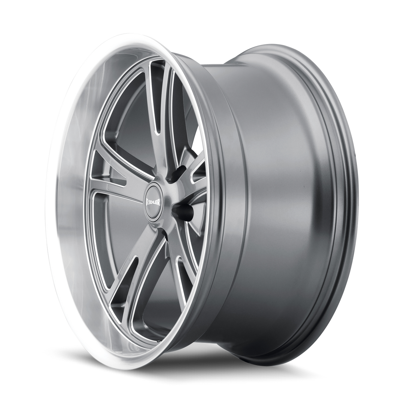 Set 4 17" Ridler 606 17x8 Grey W Machined Lip 5x4.75 Wheels 0mm Rims