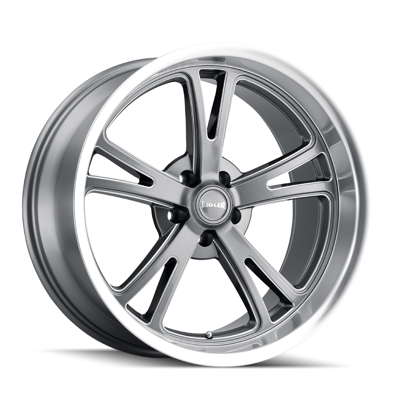 Set 4 18" Ridler 606 18x9.5 Grey W Machined Lip 5x5 Wheels 0mm Rims