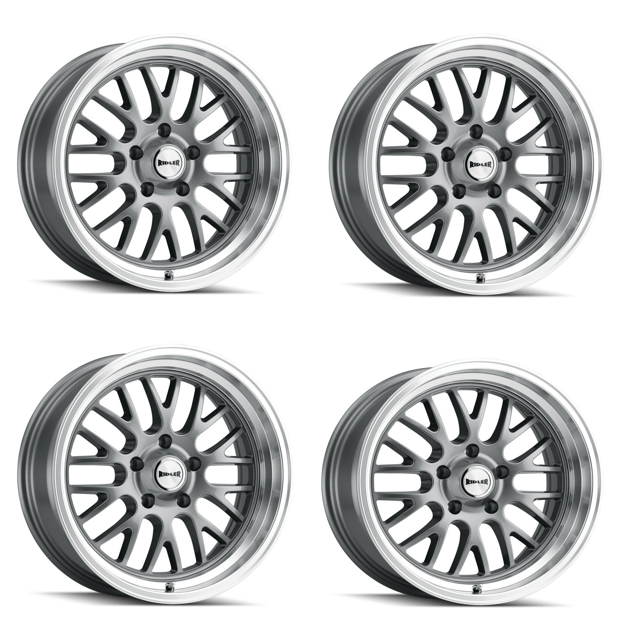 Set 4 20" Ridler 607 20x10 Grey W Machined Lip 5x5 Wheels 0mm For Jeep Chevy GMC