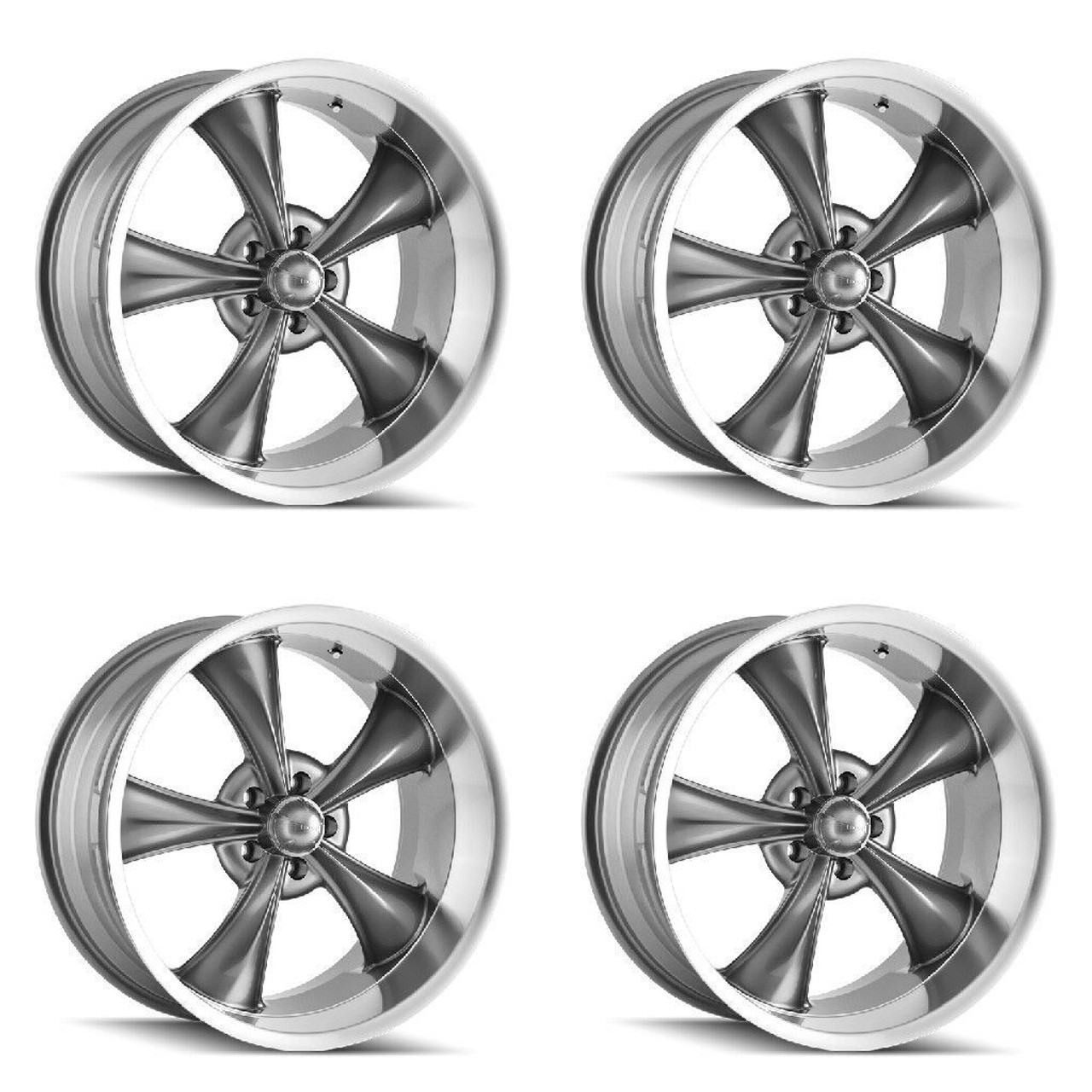 Set 4 20" Ridler 695 20x10 Grey With Machined Lip 5x4.75 Wheels 0mm Rims