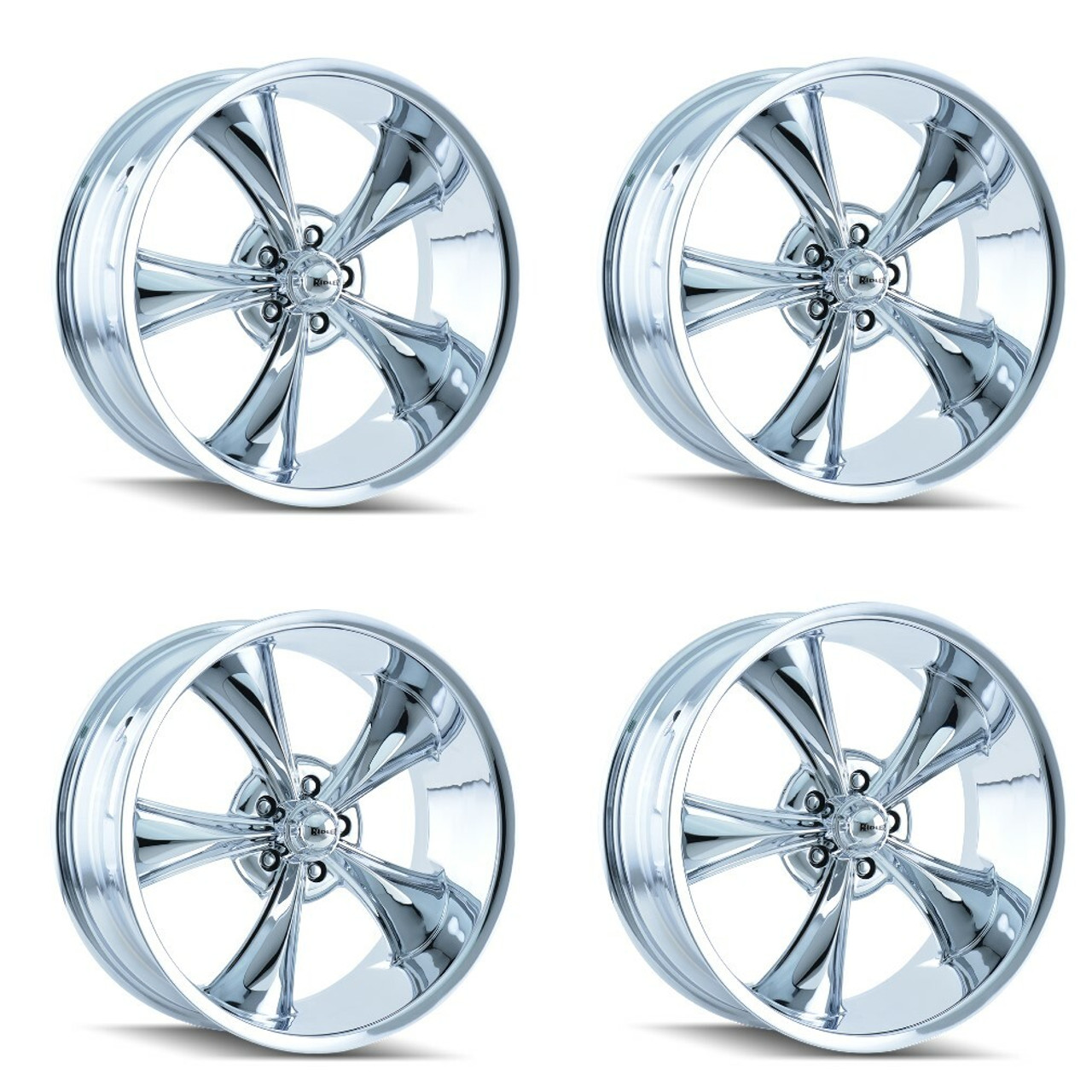 Set 4 22" Ridler 695 22x9 Chrome 5x5 Wheels 0mm Rims For Jeep Chevy GMC