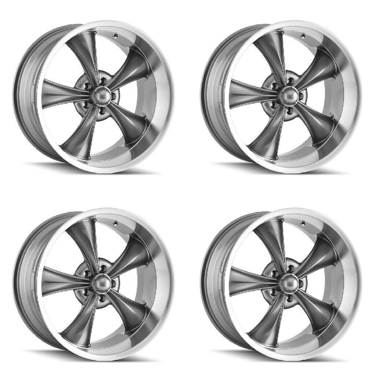 Set 4 20" Ridler 695 20x8.5 Grey With Machined Lip 5x4.75 Wheels 0mm Rims