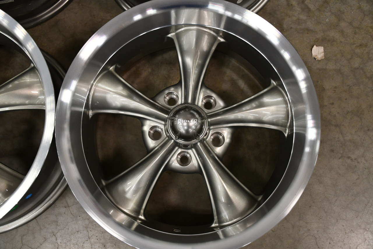 Set 4 20" Ridler 695 20x8.5 Grey With Machined Lip 5x4.75 Wheels 0mm Rims