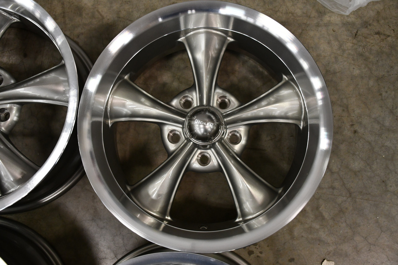 Set 4 20" Ridler 695 20x8.5 Grey With Machined Lip 5x4.75 Wheels 0mm Rims