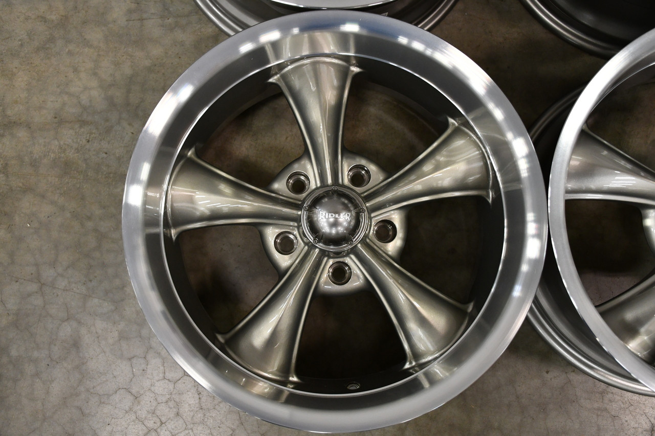 Set 4 17" Ridler 695 17x7 Grey With Machined Lip 5x4.75 Wheels 0mm Rims