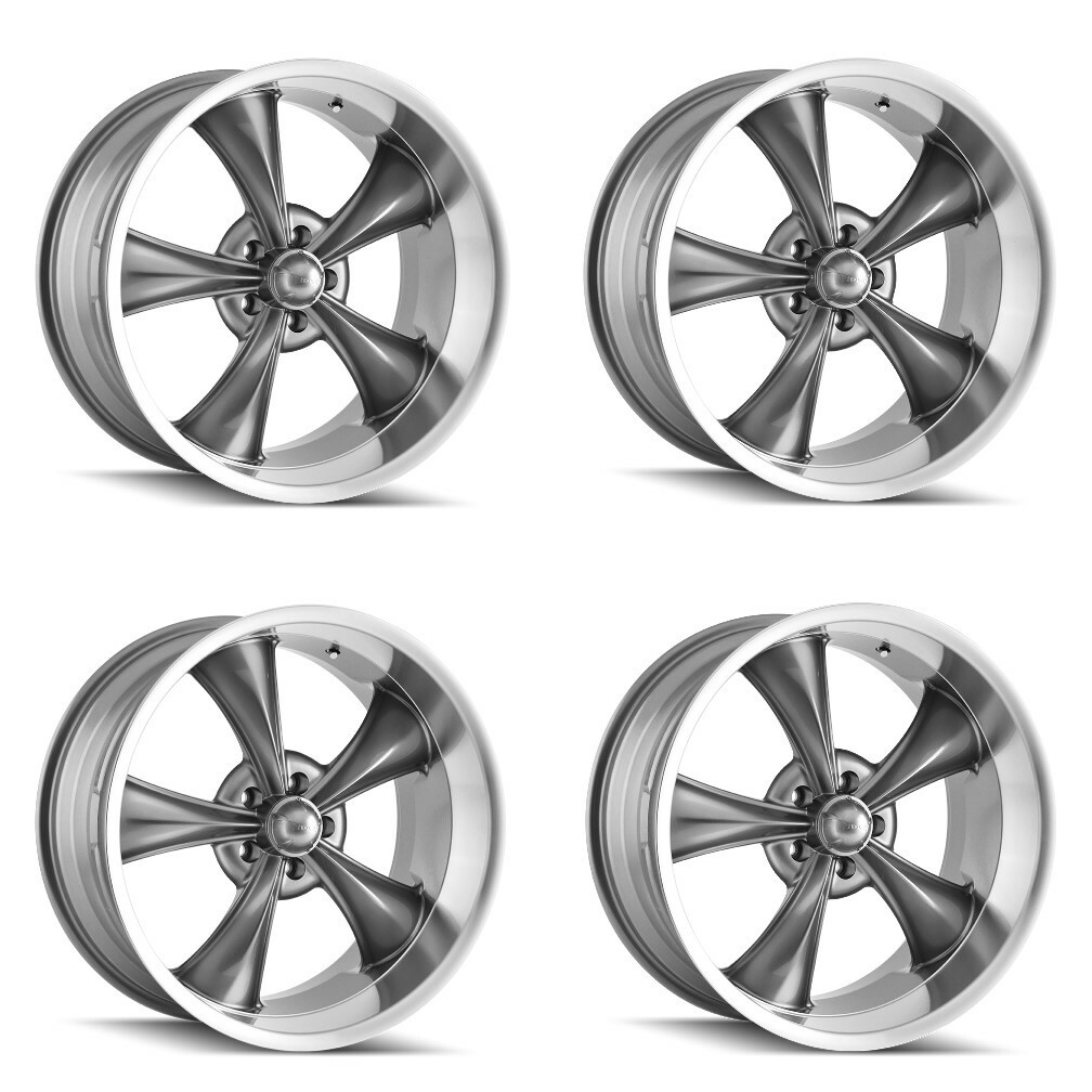 Set 4 17" Ridler 695 17x7 Grey With Machined Lip 5x4.5 Wheels 0mm Rims