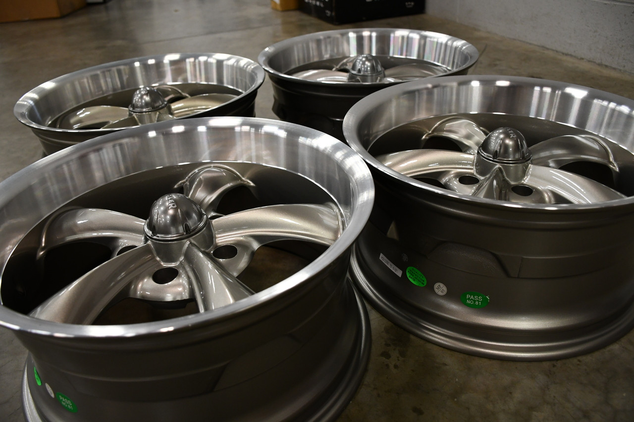 Set 4 17" Ridler 695 17x7 Grey With Machined Lip 5x4.5 Wheels 0mm Rims