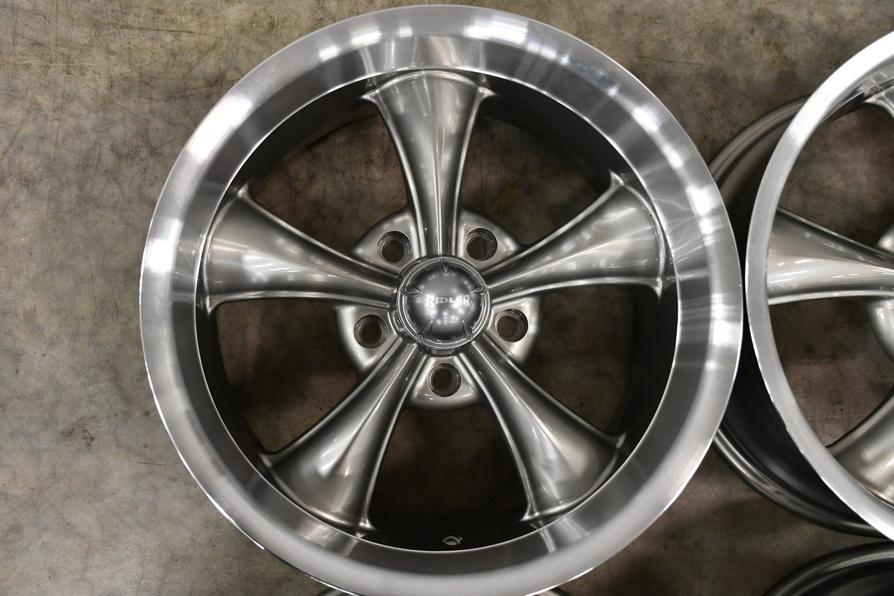 17" Ridler 695 17x8 Grey W Machined Lip 5x4.5 Wheel 0mm Rim