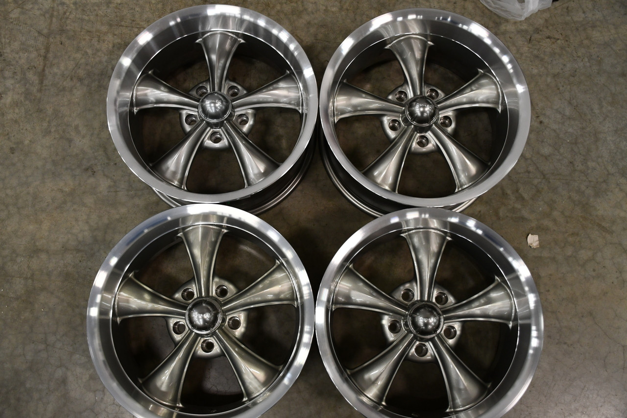 Set 4 17" Ridler 695 17x8 Grey With Machined Lip 5x4.5 Wheels 0mm Rims