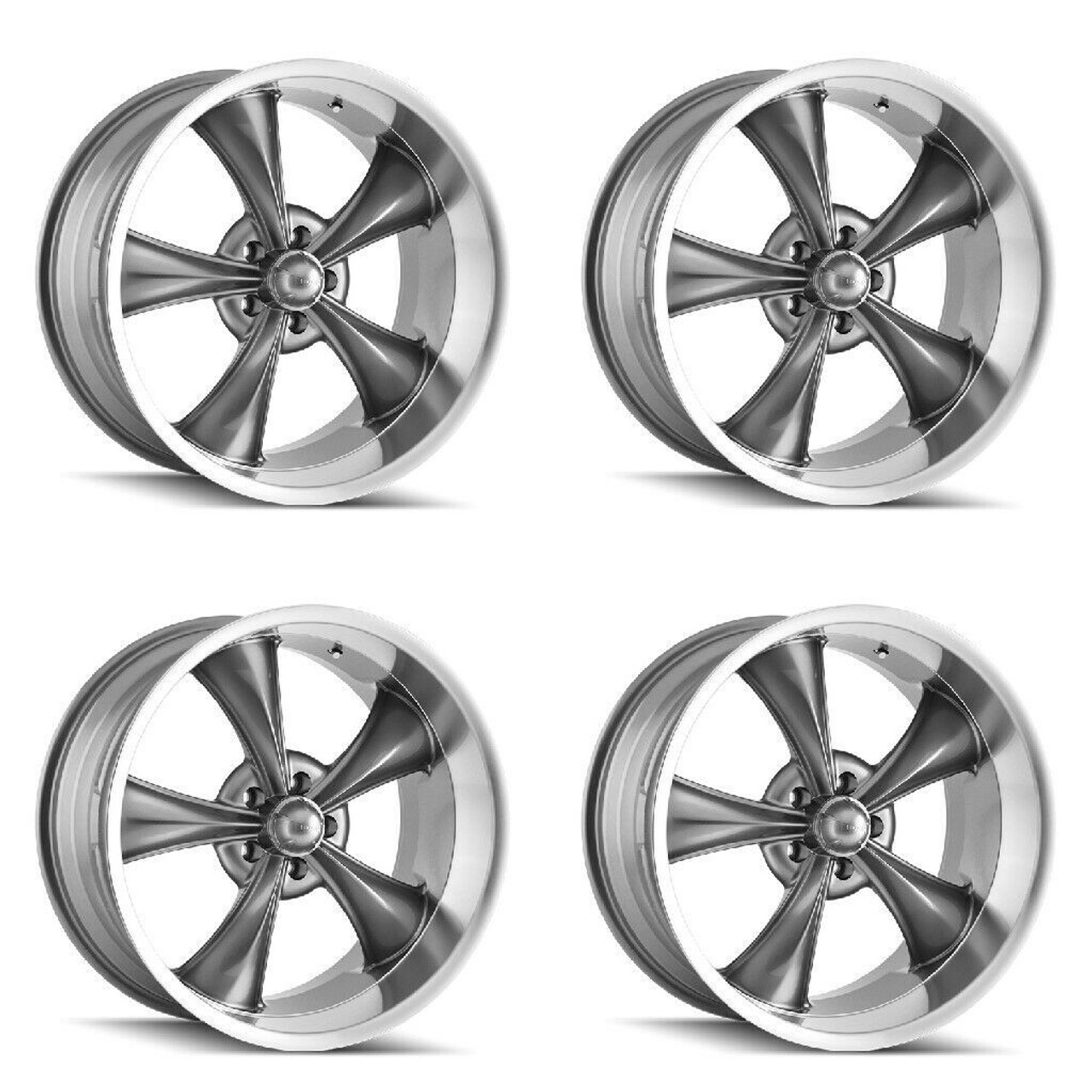 Set 4 17" Ridler 695 17x8 Grey With Machined Lip 5x5 Wheels 0mm Rims For Jeep