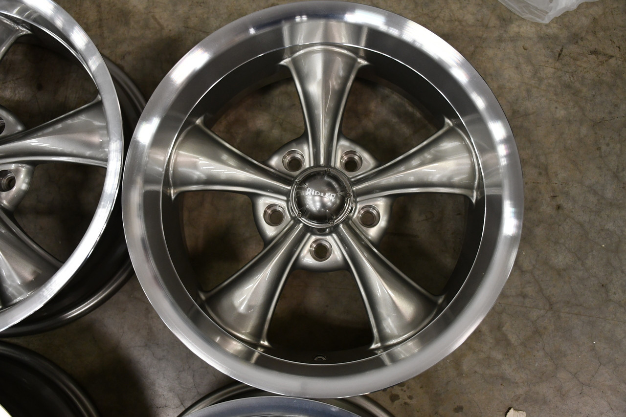 Set 4 18" Ridler 695 18x9.5 Grey With Machined Lip 5x4.5 Wheels 6mm Rims