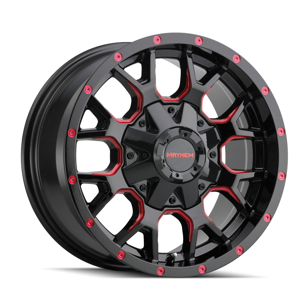 20" Mayhem Warrior 20x10 Black Prism Red 5x5 5x5.5 Wheel -25mm For Jeep Dodge