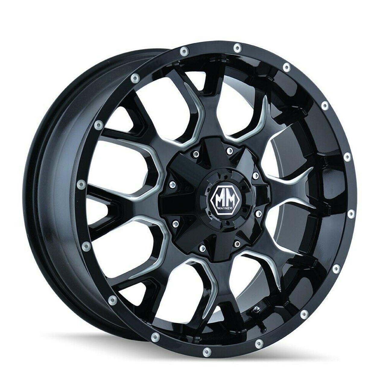 Set 4 20" Mayhem Warrior 20x10 Black Milled 5x5 5x5.5 Wheels -25mm Lifted Rims