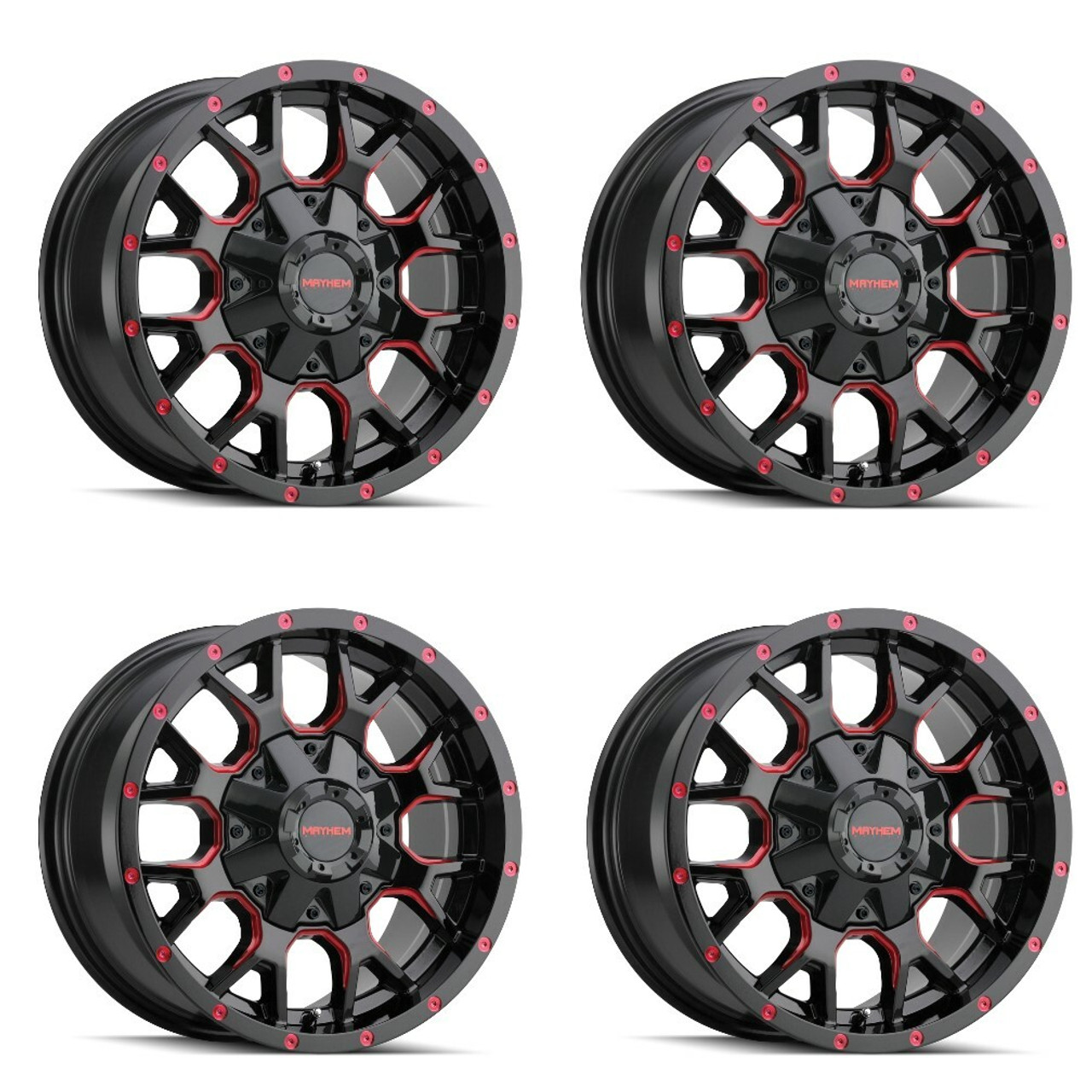 Set 4 17" Mayhem Warrior 17x9 Black Prism Red 5x5 5x5.5 Wheels -12mm Lifted Rims