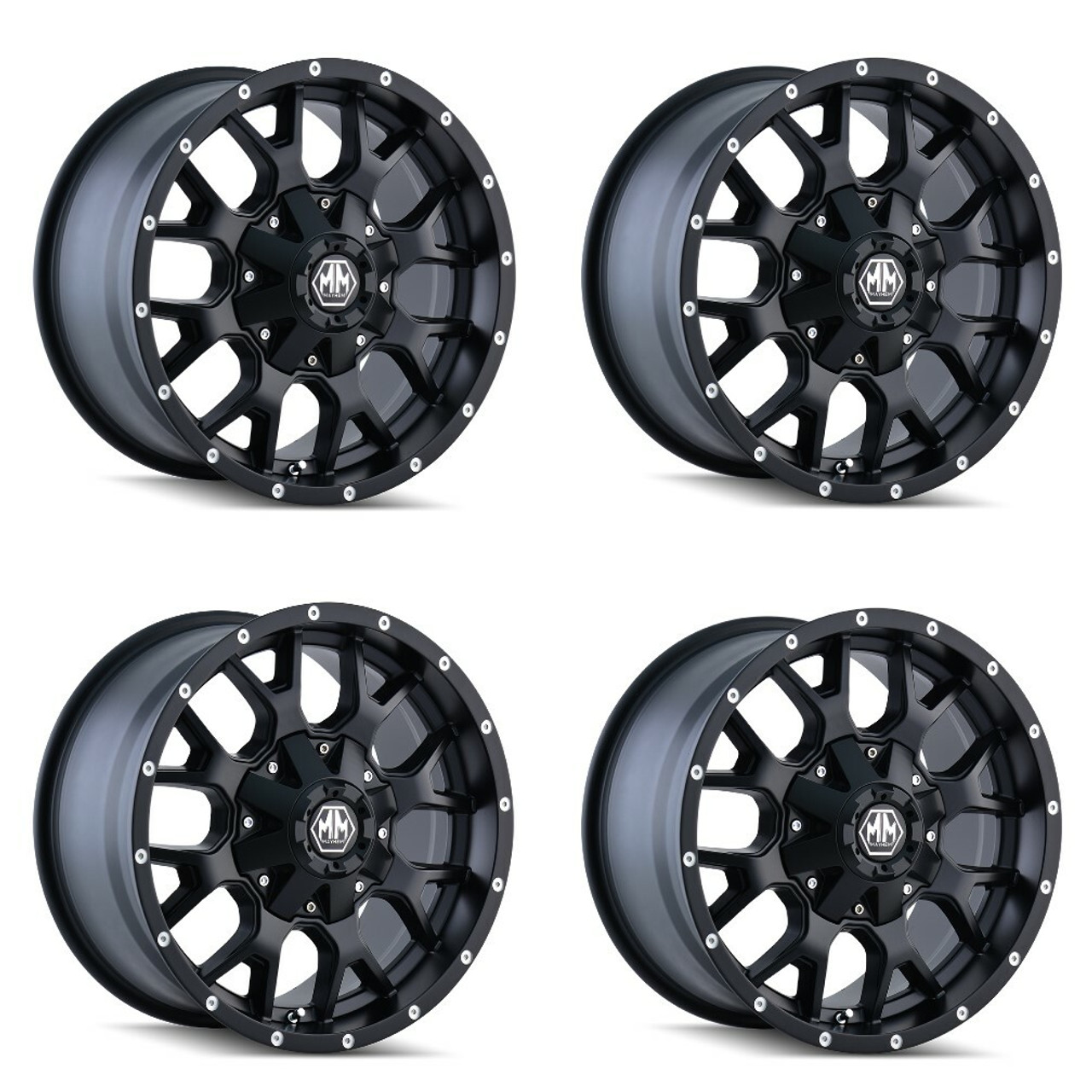 Set 4 18" Mayhem Warrior 18x9 Matte Black 6x135 6x5.5 Wheels -12mm Lifted Rims