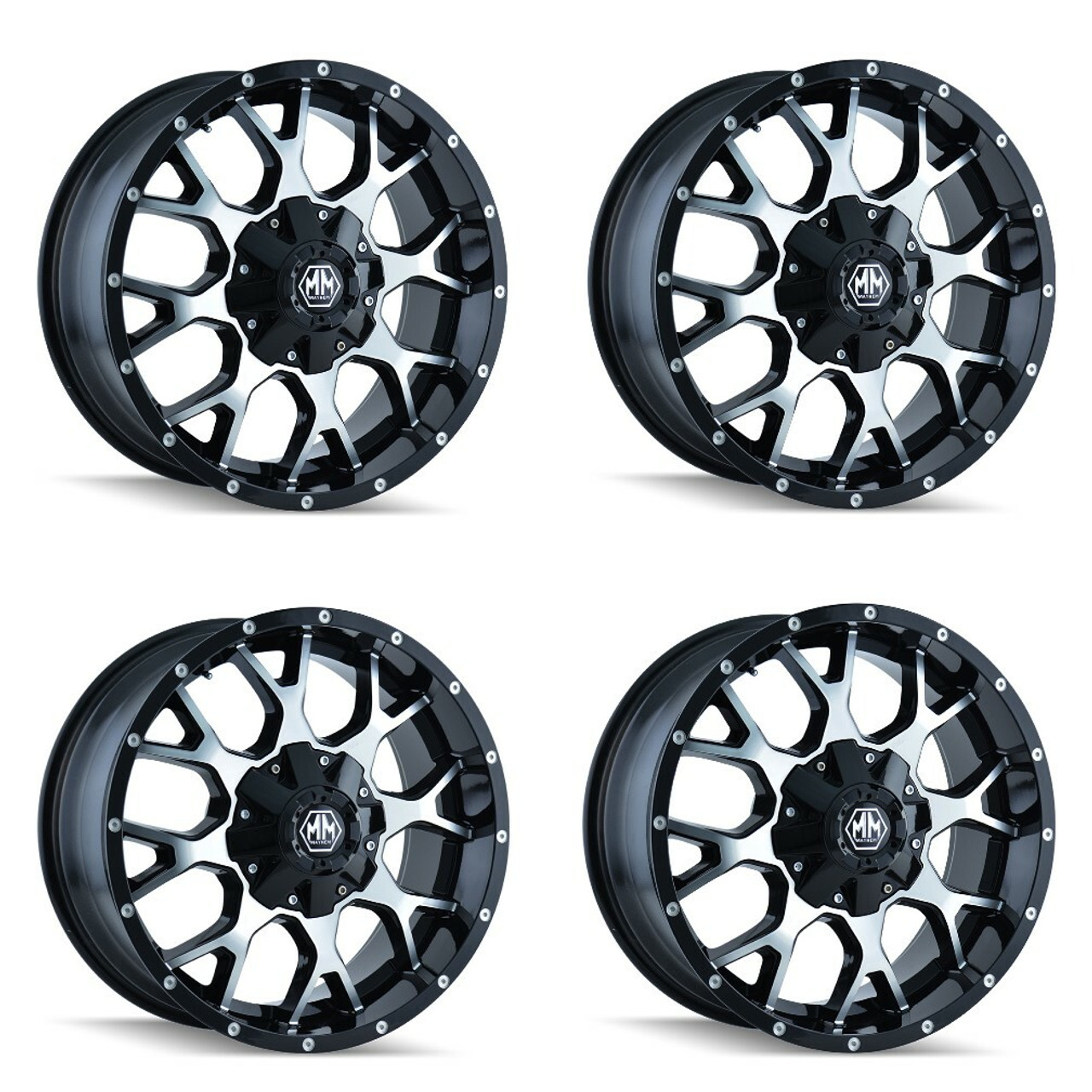 Set 4 18" Mayhem Warrior 18x9 Black Machined 8x180 Wheels 18mm For Chevy GMC Rim