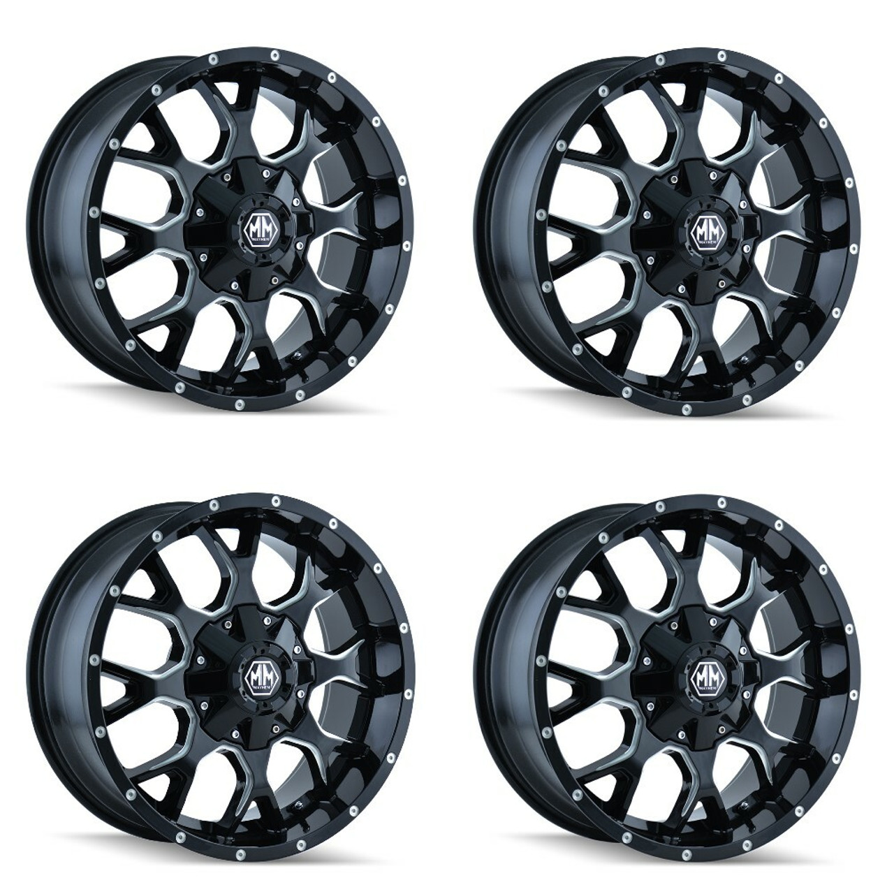 Set 4 18" Mayhem Warrior 18x9 Black Milled 5x150 5x5.5 Wheels -12mm Lifted Rims