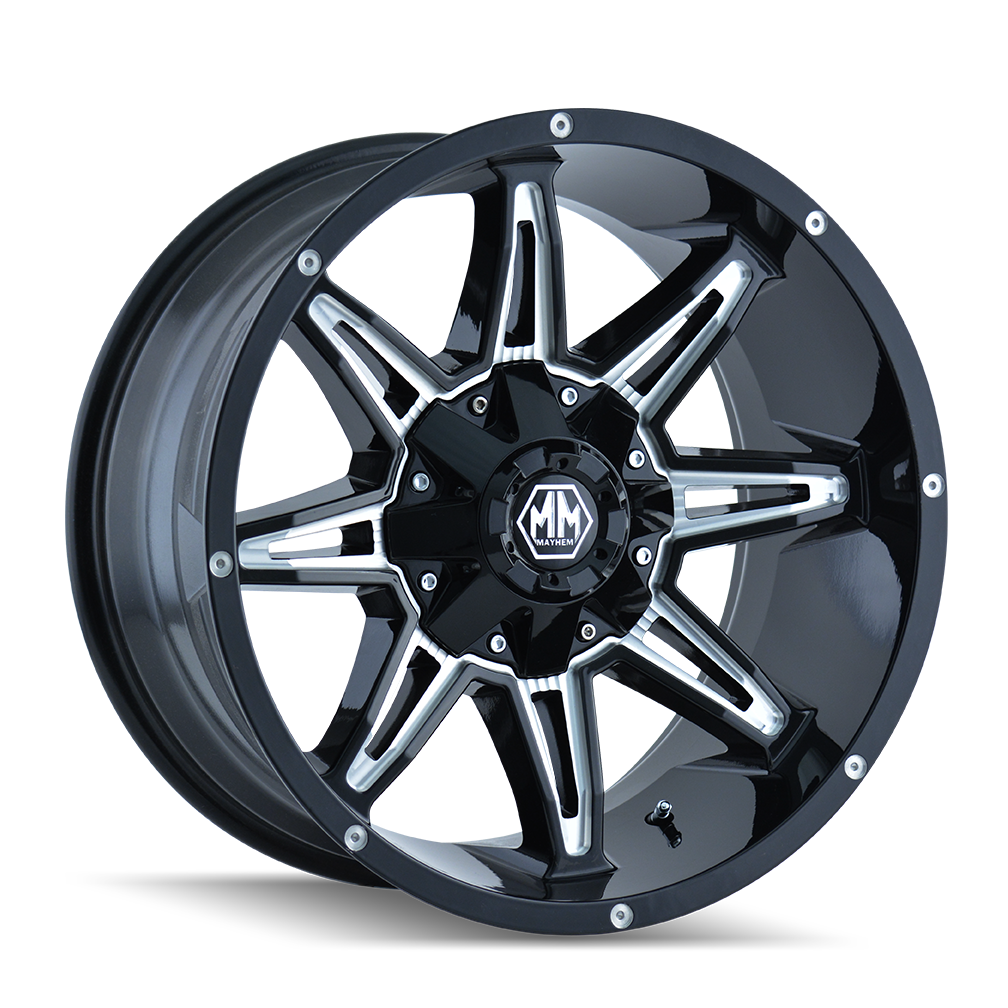 Set 4 20" Mayhem Rampage 20x10 Black Milled 6x135 6x5.5 Wheels -25mm Lifted Rims