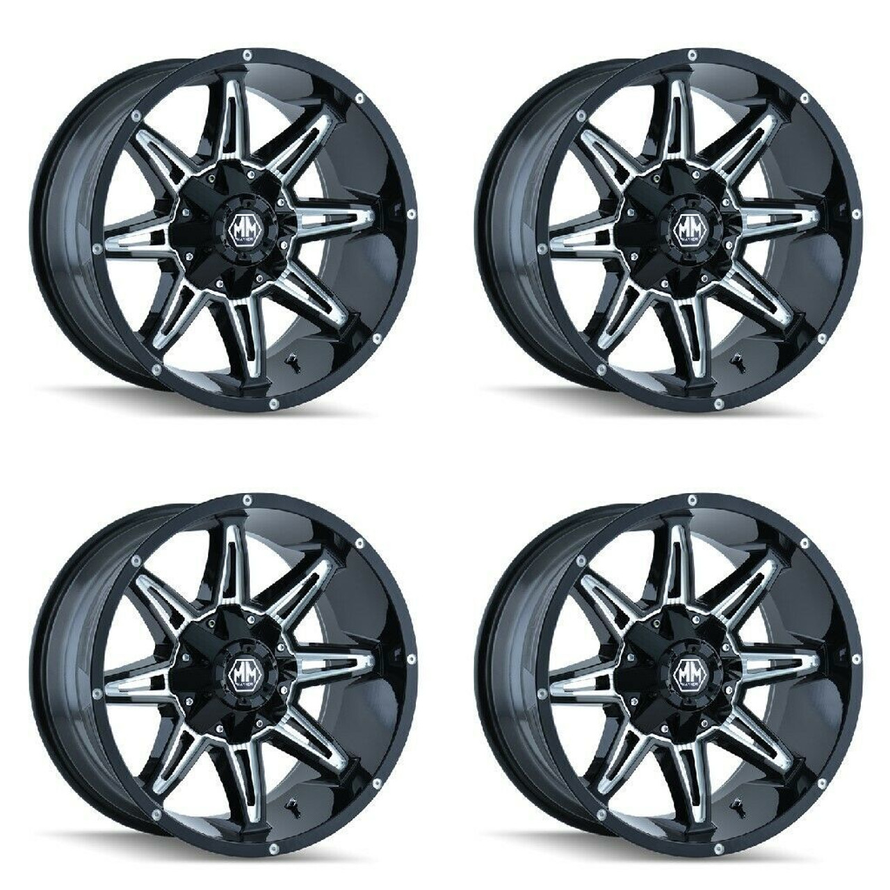 Set 4 20" Mayhem Rampage 20x9 Black Milled 6x135 6x5.5 Wheels 11mm Truck Rims