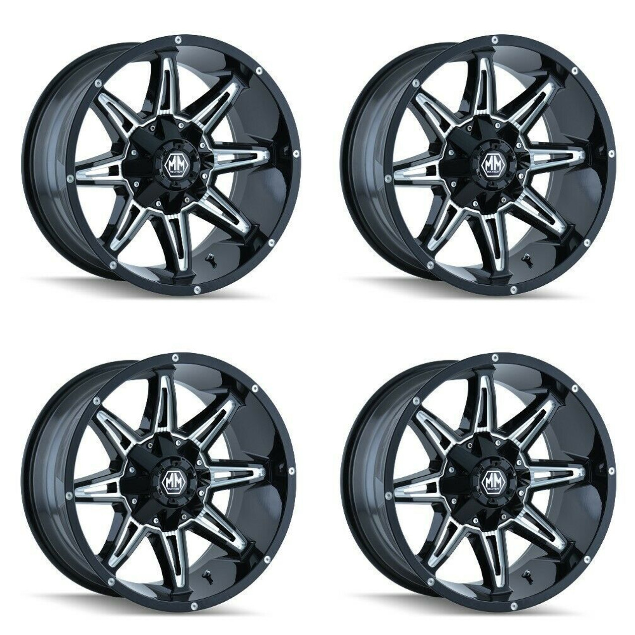 Set 4 17" Mayhem Rampage 17x9 Black Milled 5x5 5x5.5 Wheels -12mm Lifted Rims