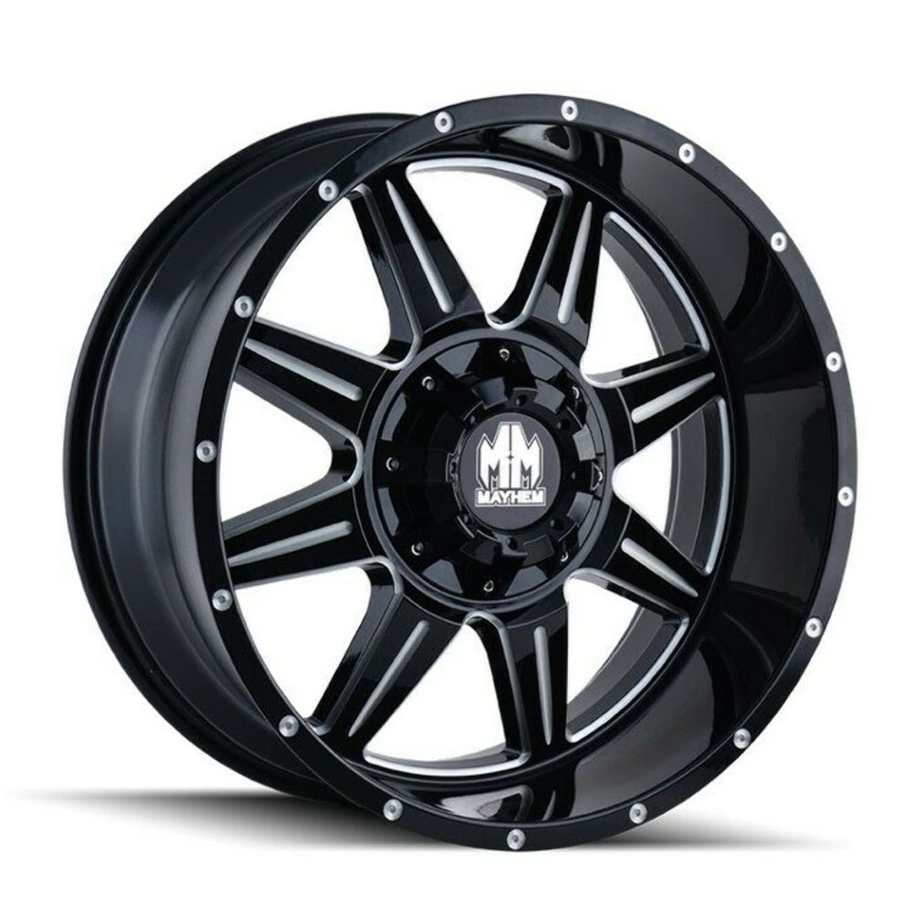 20" Mayhem Monstir 20x9 Black Milled 5x5 5x5.5 Wheel 0mm For Jeep Dodge Rim