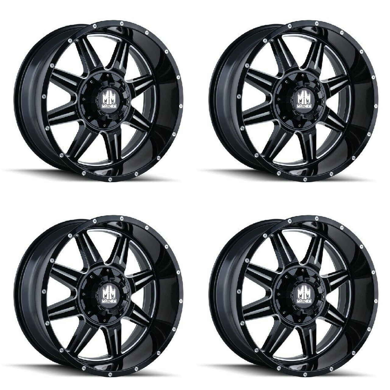 Set 4 20" Mayhem Monstir 20x9 Black Milled 5x5.5 5x150 Wheels 0mm Truck Suv Rims