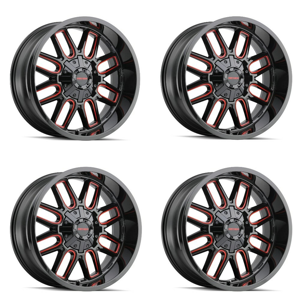 Set 4 20" Mayhem Cogent 20x10 Black Prism Red 5x5 5x5.5 Wheels -19mm Lifted Rims