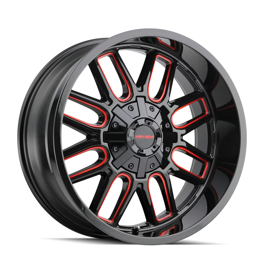 Set 4 22" Mayhem Cogent 22x10 Black W Prism Red 6x135 6x5.5 Wheels -19mm Rims