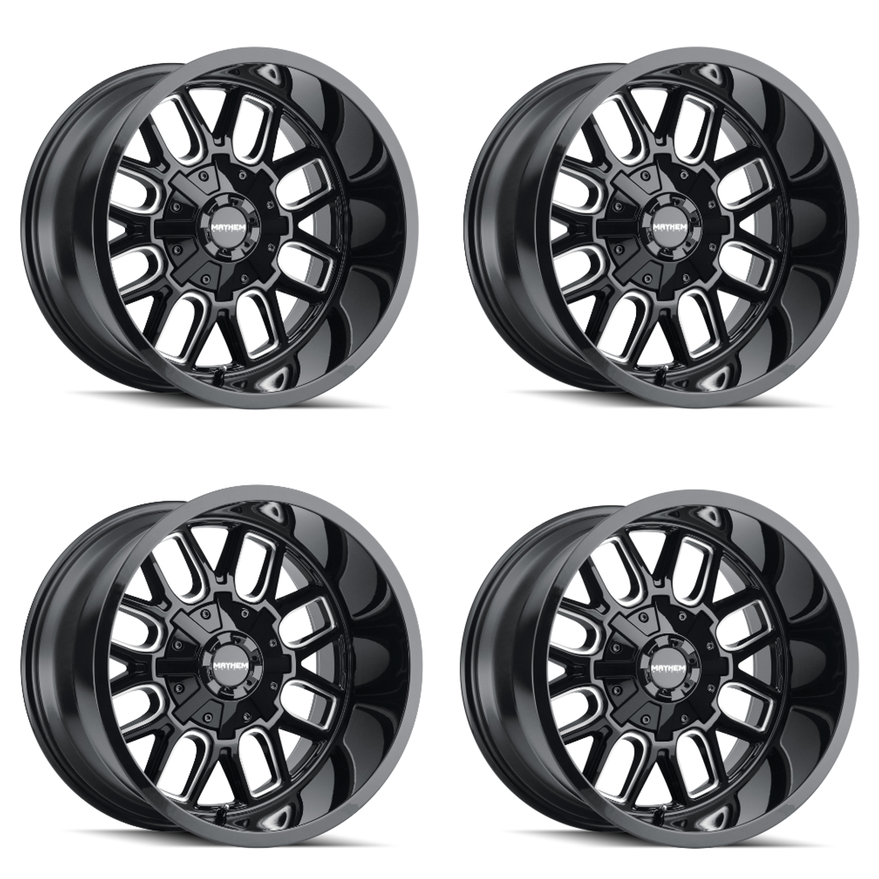 Set 4 20" Mayhem Cogent 20x12 Black Milled 8x6.5 8x170 Wheels -51mm Lifted Rims