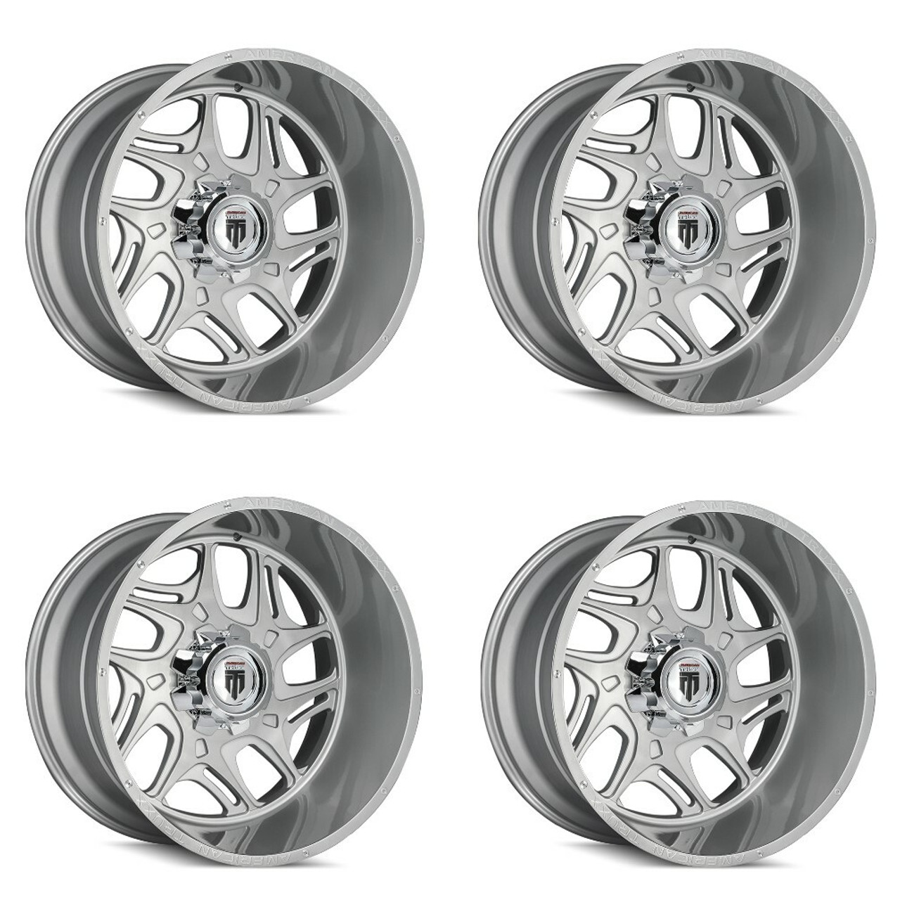 Set 4 22" American Truxx Sweep 22x12 Brushed & Clear Coated 5x5 5x5.5 -44mm Rims