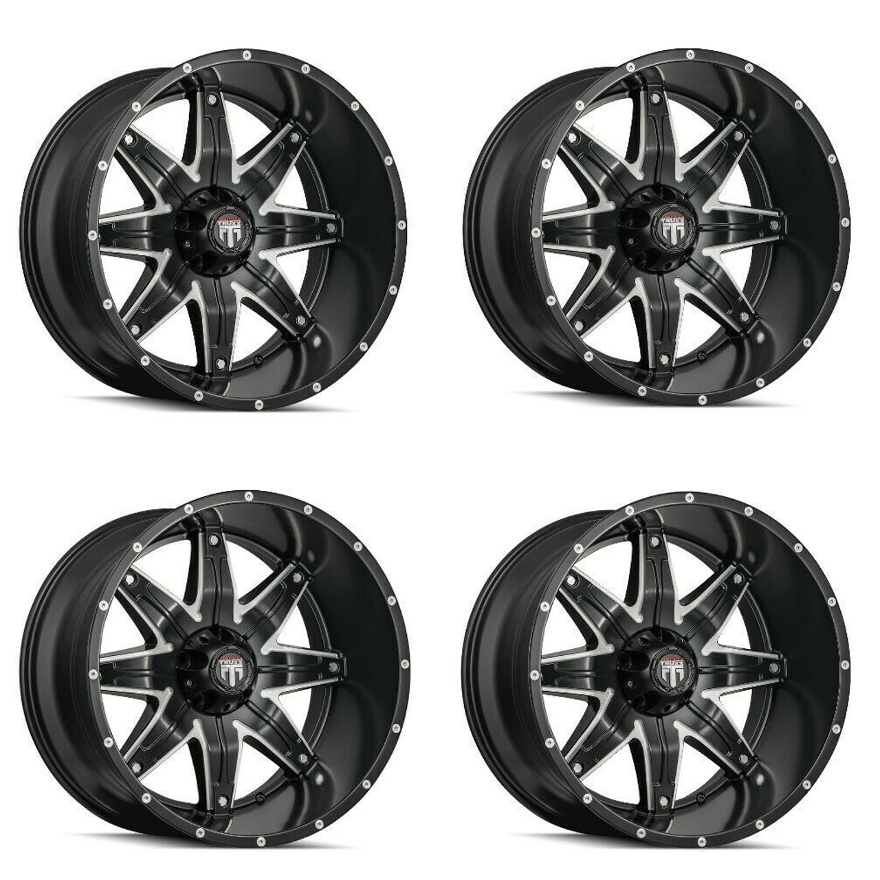 Set 4 22" American Truxx Lonestar 22x12 Black Milled 5x5 Wheels -44mm Truck Rims