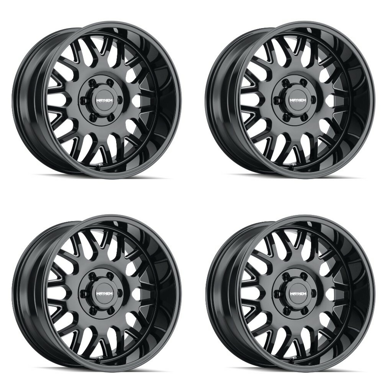 Set 4 20" Mayhem Tripwire 20x10 Black Milled 6x5.5 Wheels -19mm Lifted Rims