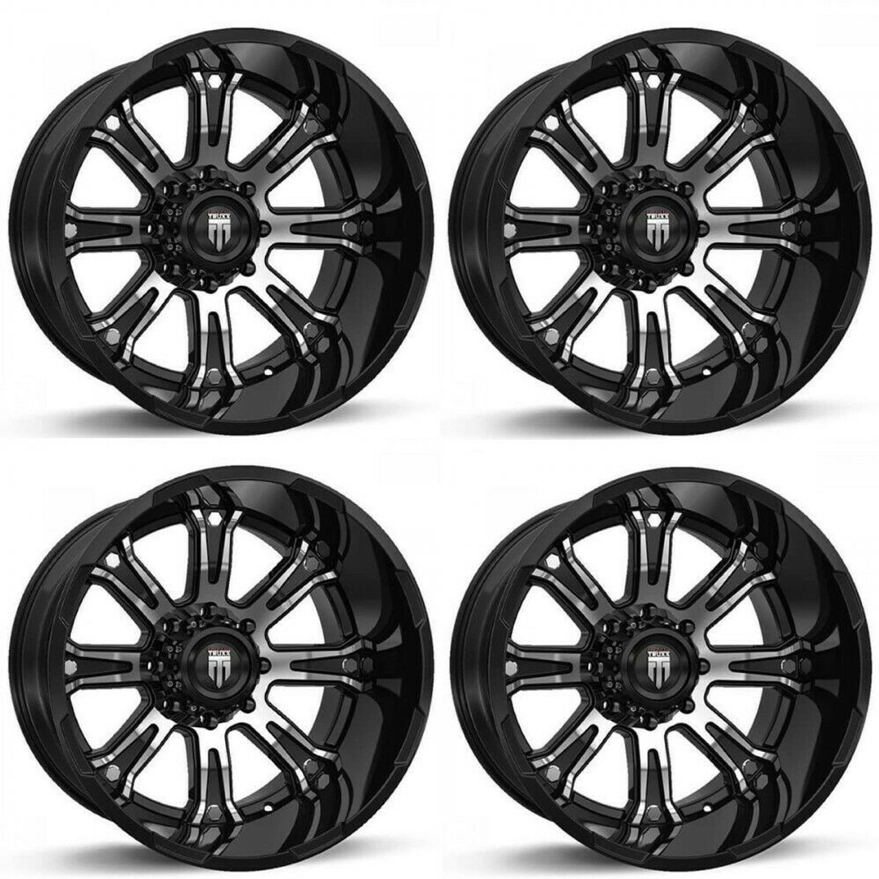 Set 4 22" American Truxx Bomb 22x14 Black Machined 6x135 Wheels -76mm Truck Rims