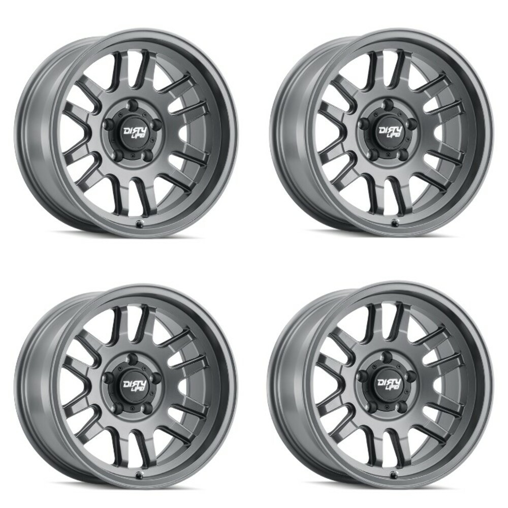 Set 4 17" Dirty Life Canyon 17x9 Satin Graphite 6x5.5 Wheels -12mm Lifted Rims