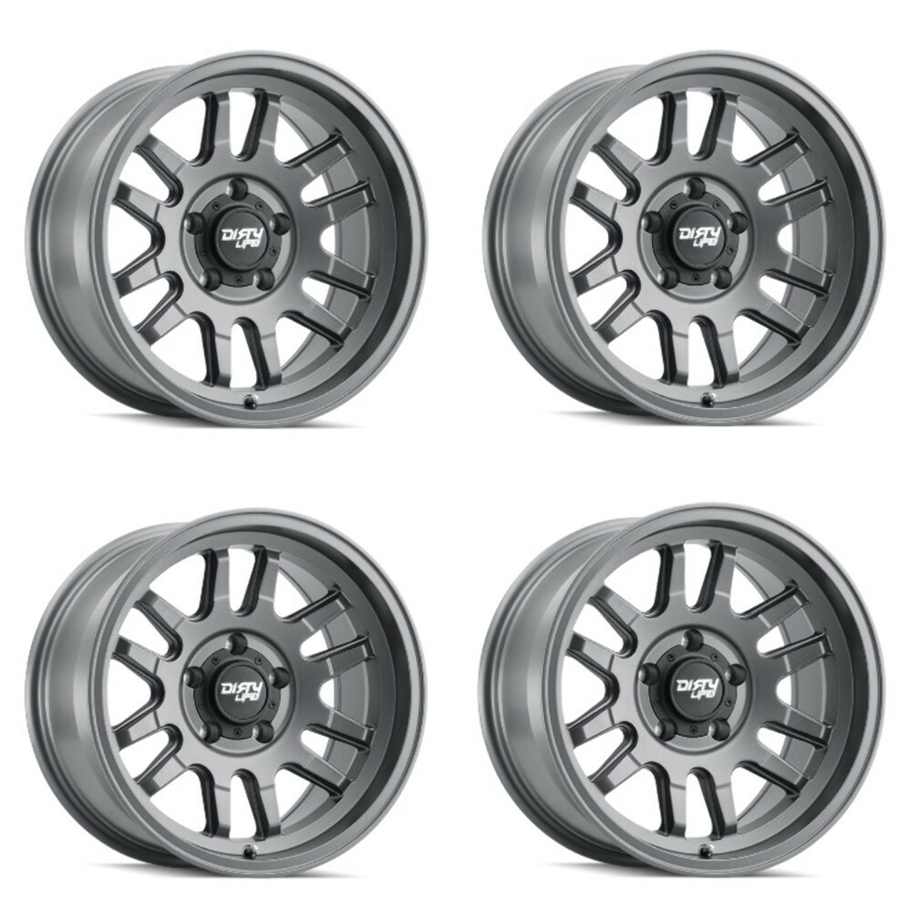 Set 4 17" Dirty Life Canyon 17x9 Satin Graphite 5x5 Wheels -38mm For Jeep Rims