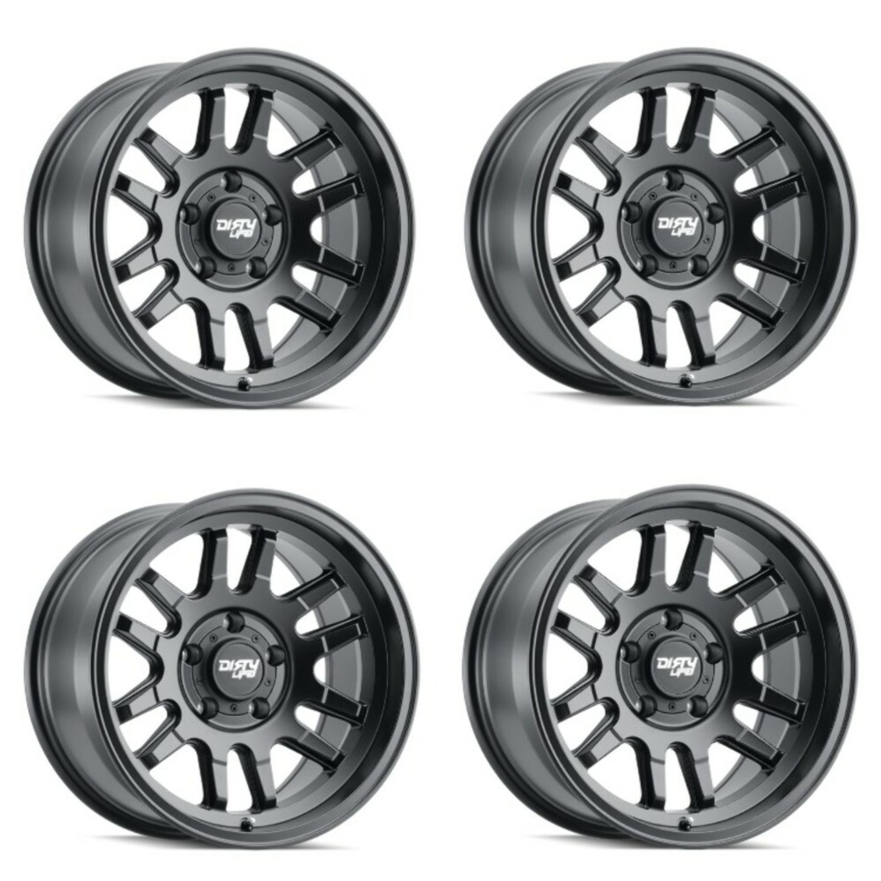 Set 4 17" Dirty Life Canyon 17x9 Matte Black 5x5 Wheels -38mm For Jeep Rims