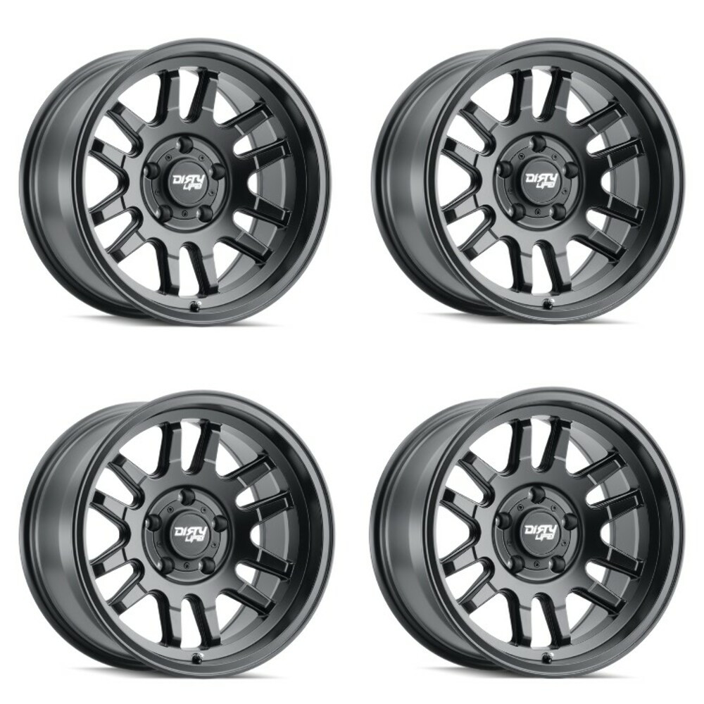 Set 4 17" Dirty Life Canyon 17x9 Matte Black 5x5 Wheels -12mm For Jeep Rims